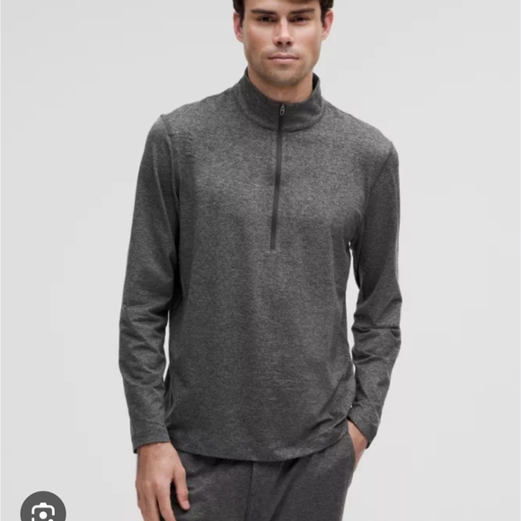 Lululemon Men's 1/4 Zip Soft Jersey Long Sleeve Heathered Black - Picture 1 of 8